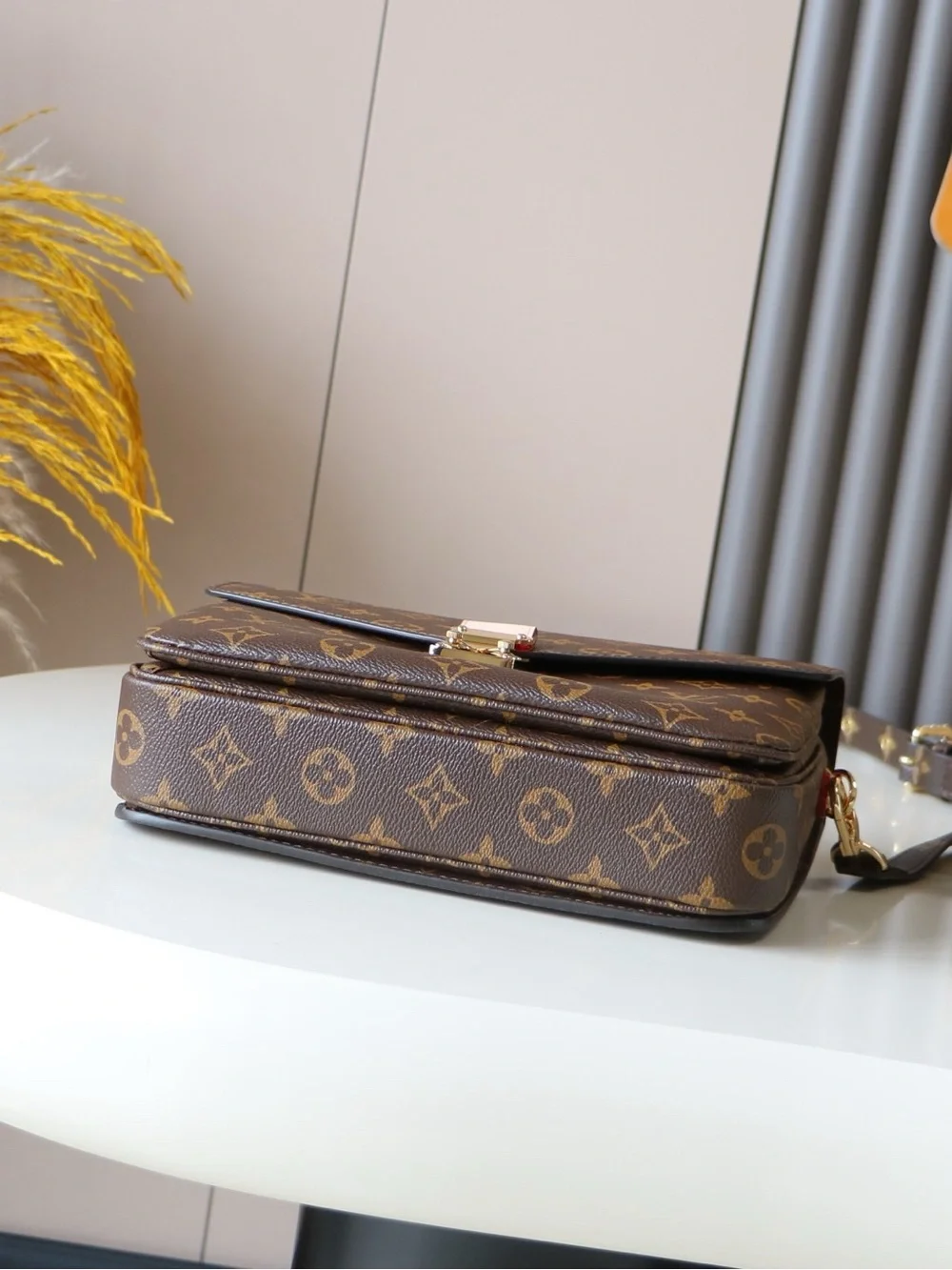 Luxury Monogram Crossbody Bag in Brown with Pink Trim